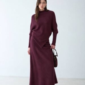 Ensemble en maille jupe longue et pull asymétrique