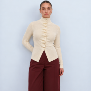 Pull Cintré en Maille Côtelée à Fronces