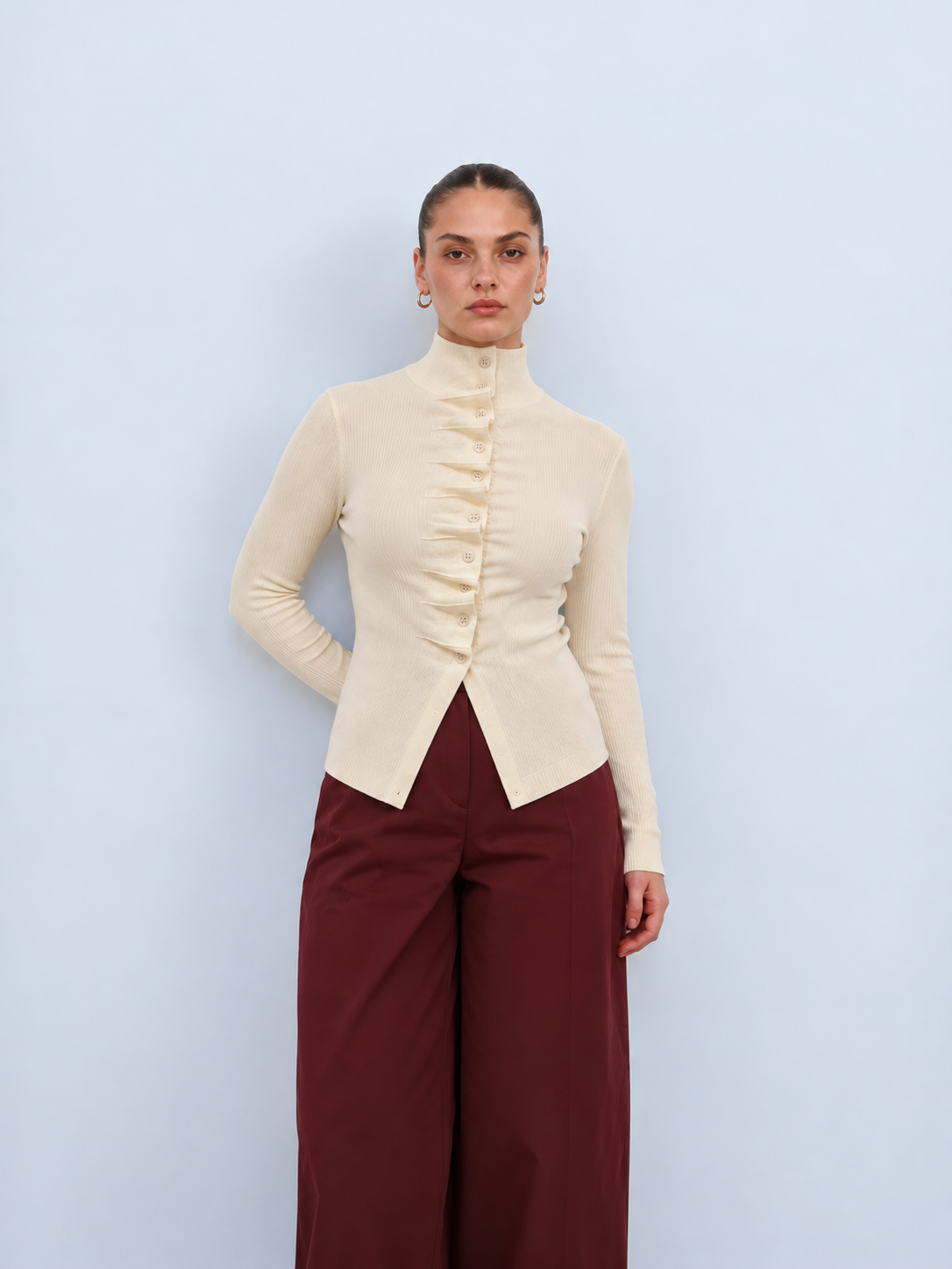 Pull Cintré en Maille Côtelée à Fronces