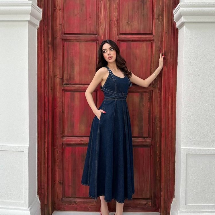 Robe salopette midi en jean – Denim brut